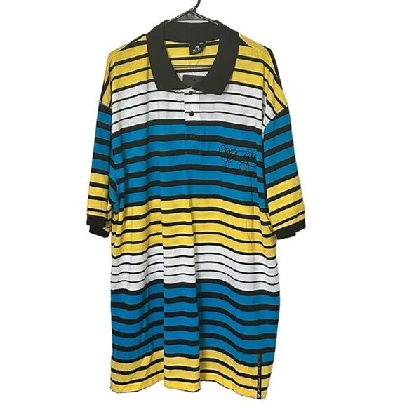 Red Ape Men's Polo Shirt Size 5X, Horizontal Stripe Black, Blue, Yellow #G1513 - Picture 1 of 5